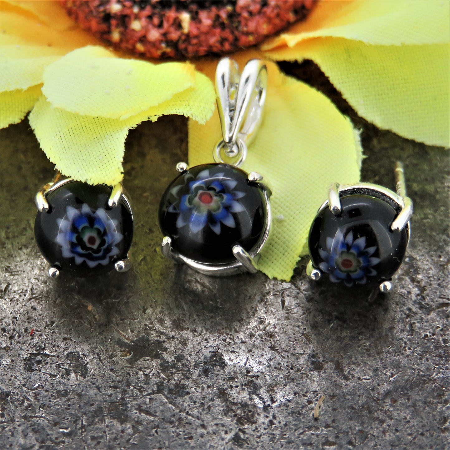 Fused Glass Flower Design Earrings