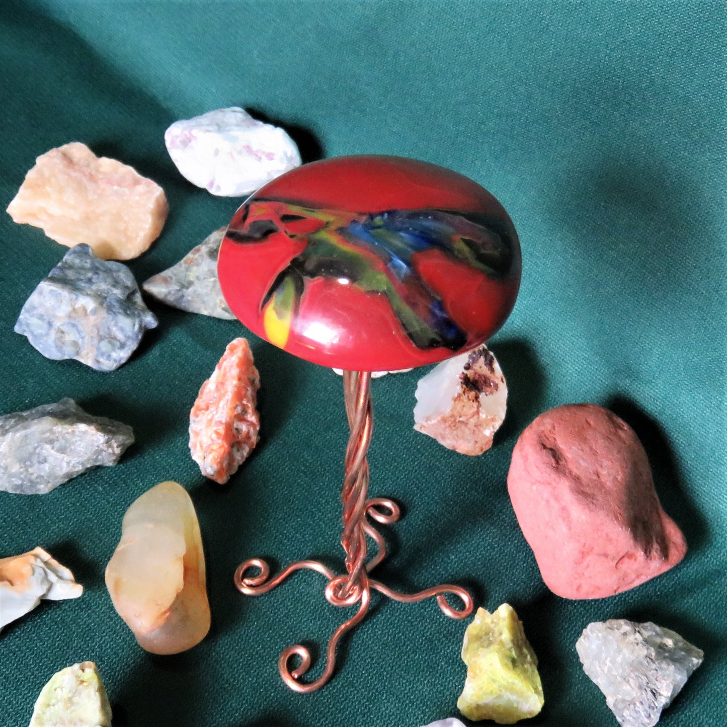 Fused Glass Mushrooms with Wire Wrap Stand