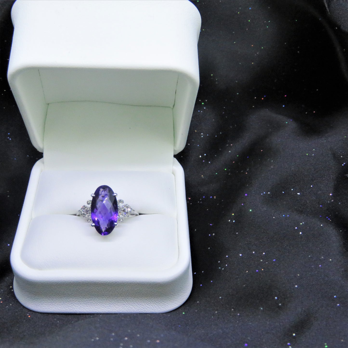 Oval Amethyst Ring with Diamonds