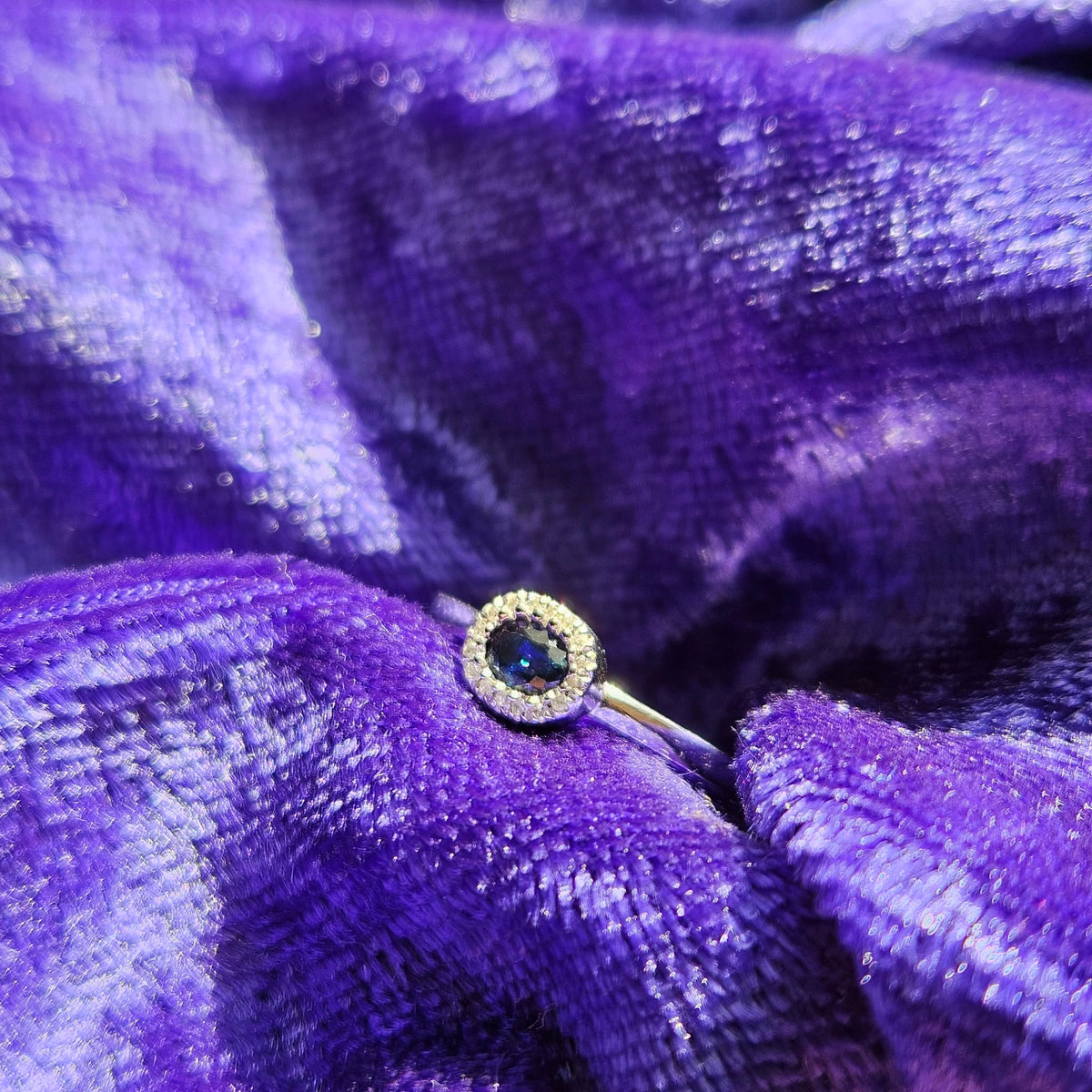 Petite 14k Sapphire and Diamond Halo Ring