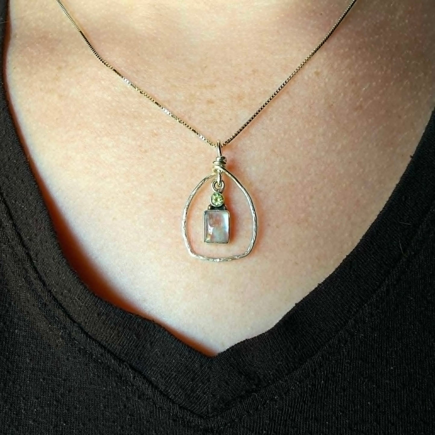 Sterling Moonstone and Peridot Necklace