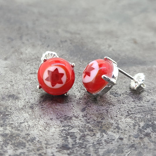 Red Star Fused Glass Earrings