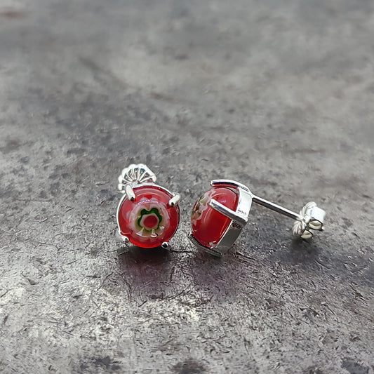 Red Fused Glass Stud Earrings