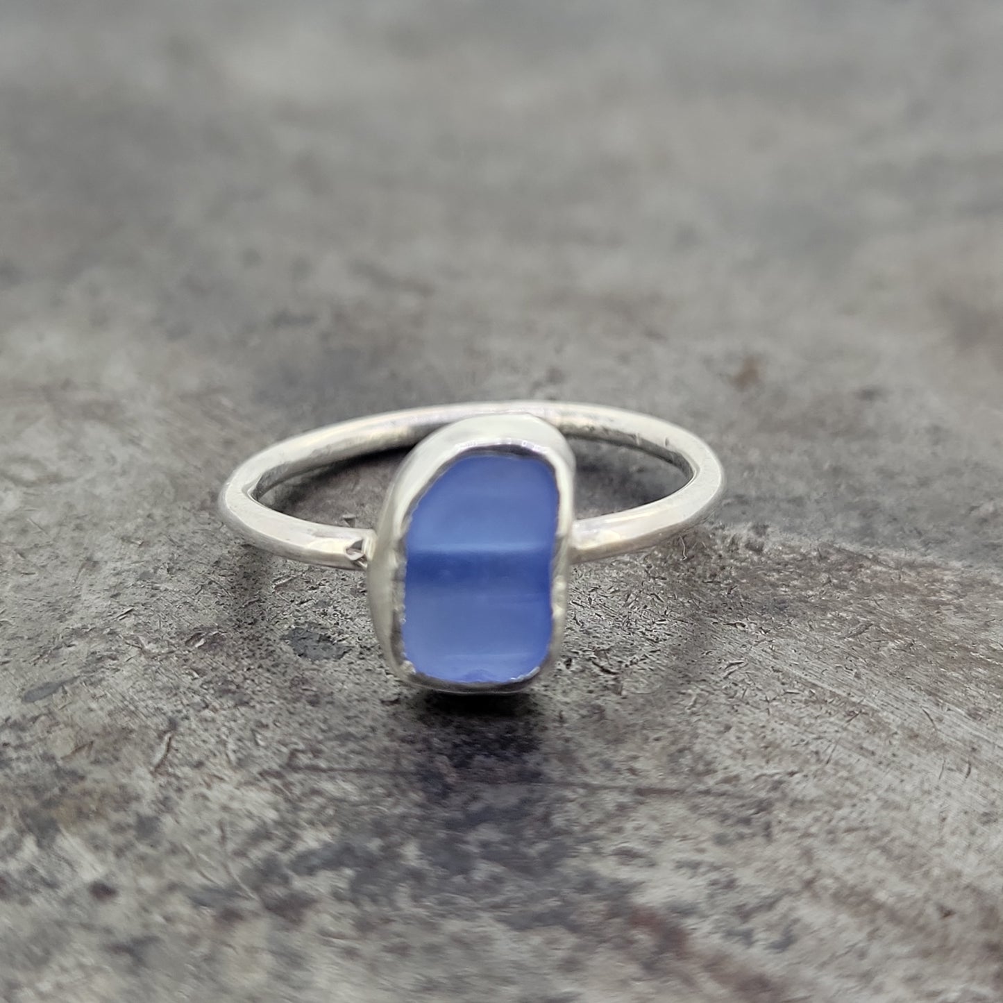 Handmade Sterling Silver and Blue Sesglass Ring