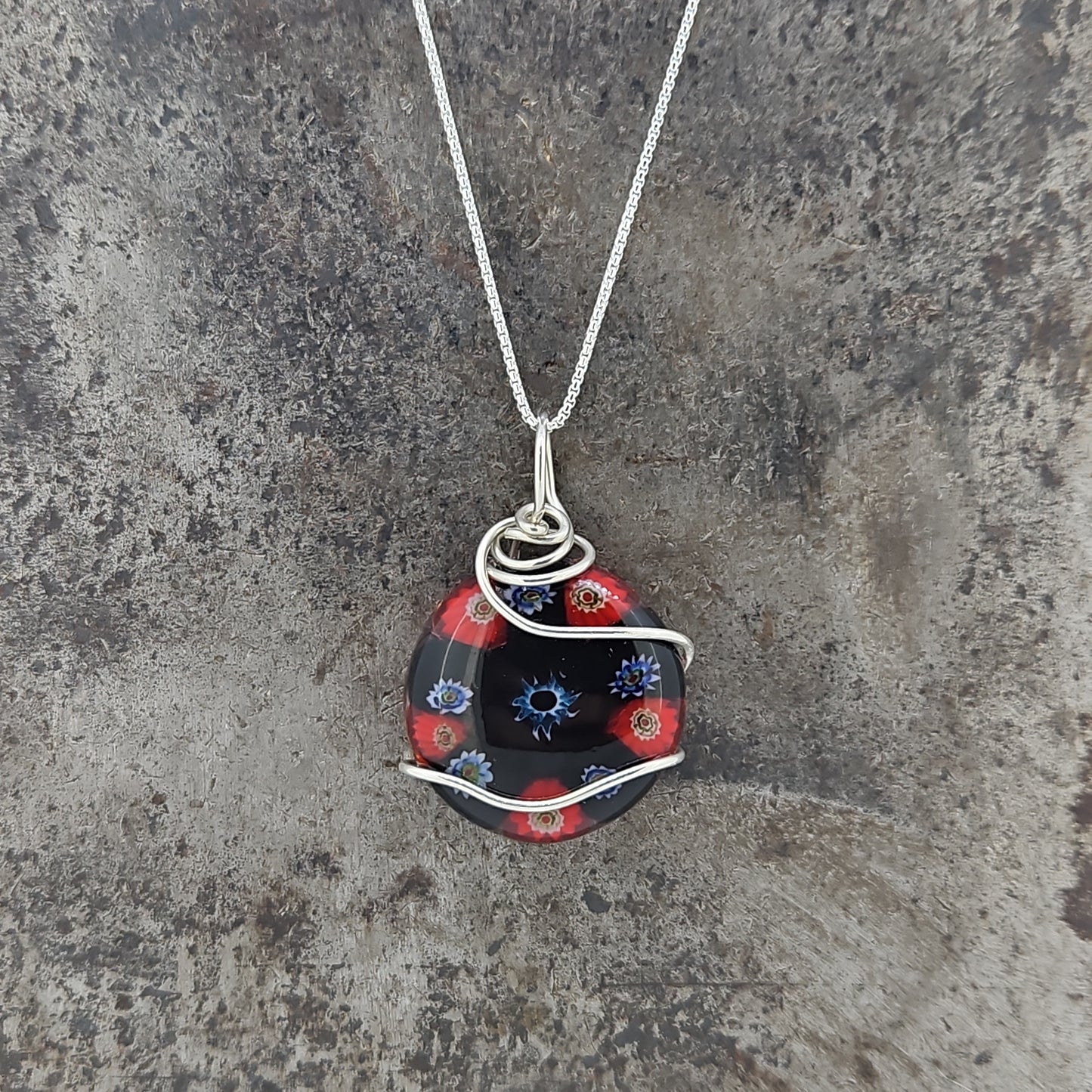 Red and Black Fused Glass Necklace