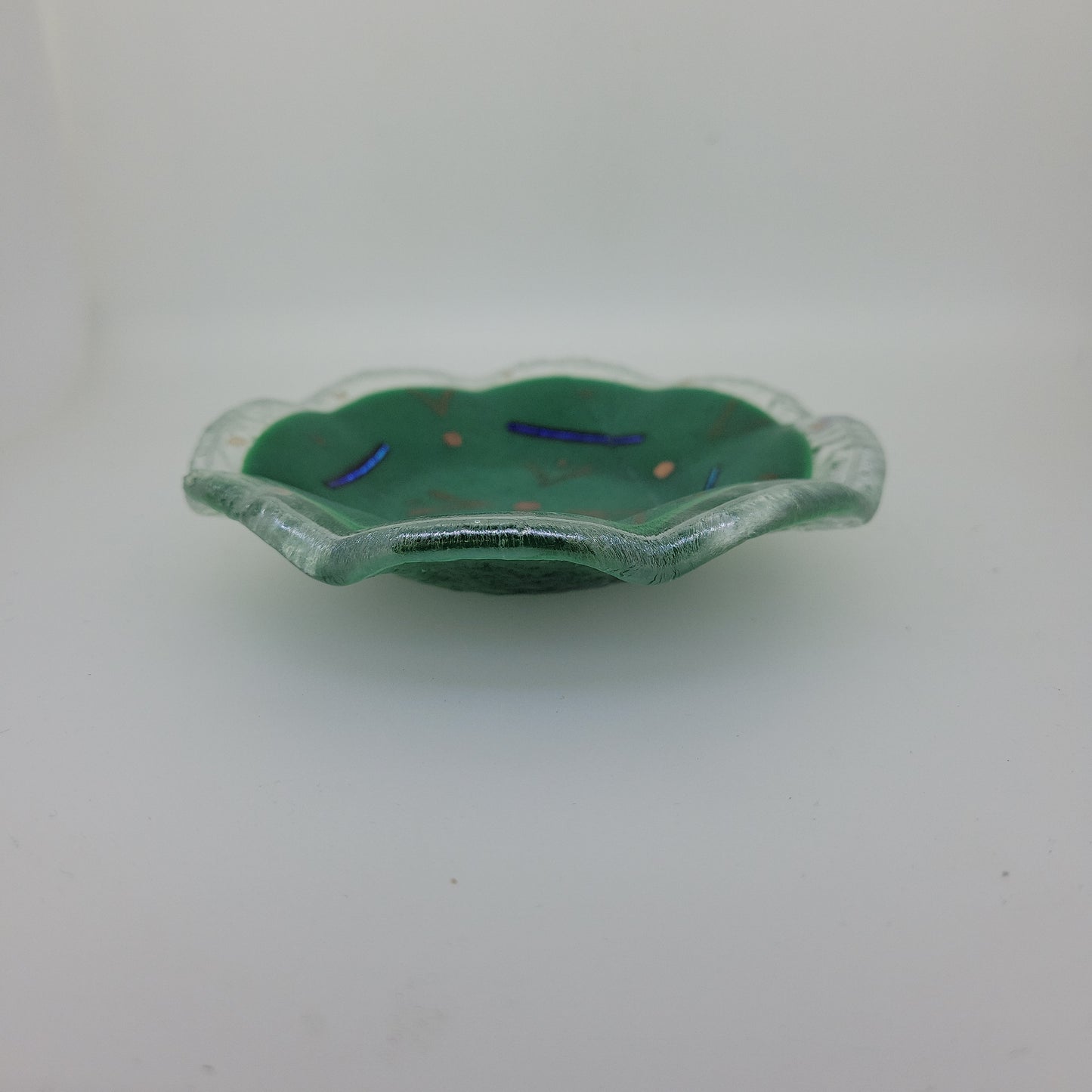 Hand Painted Ruffled Green Fused Glass Dish