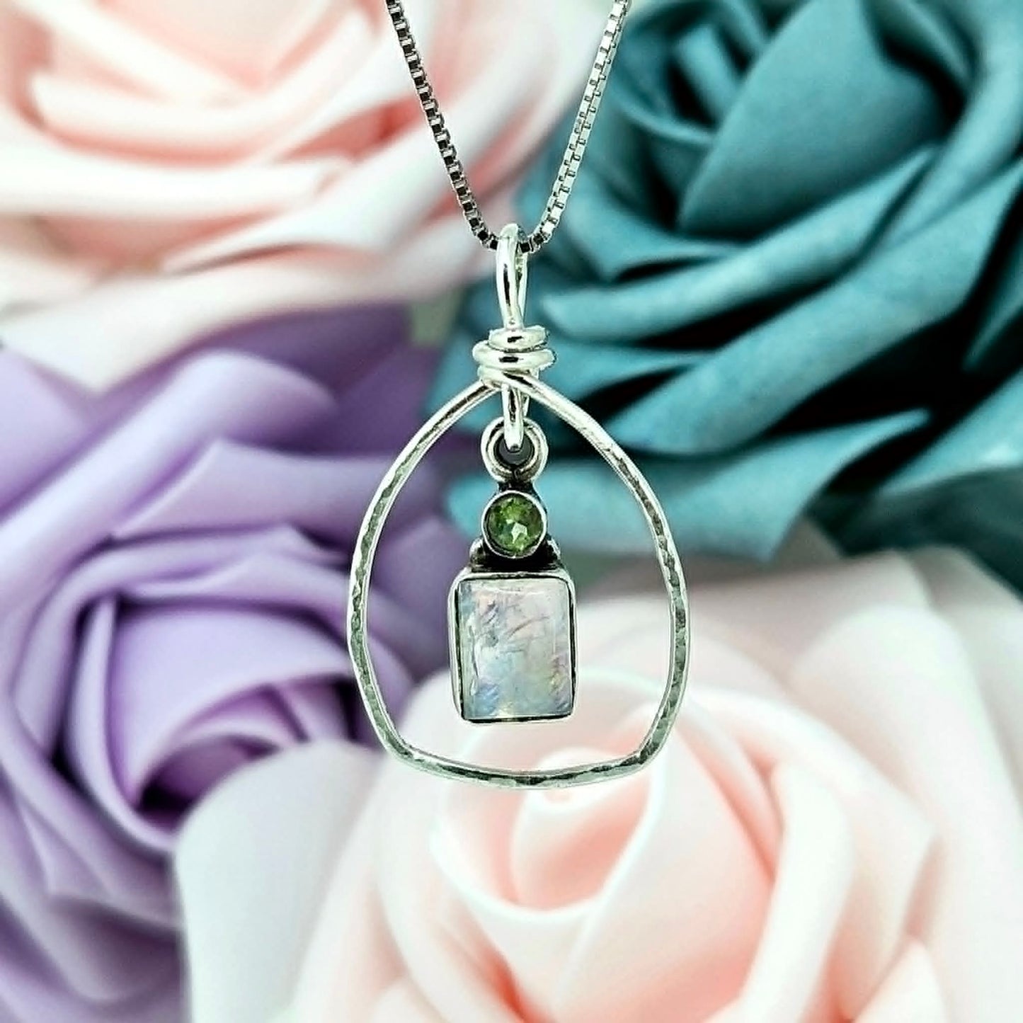 Sterling Moonstone and Peridot Necklace