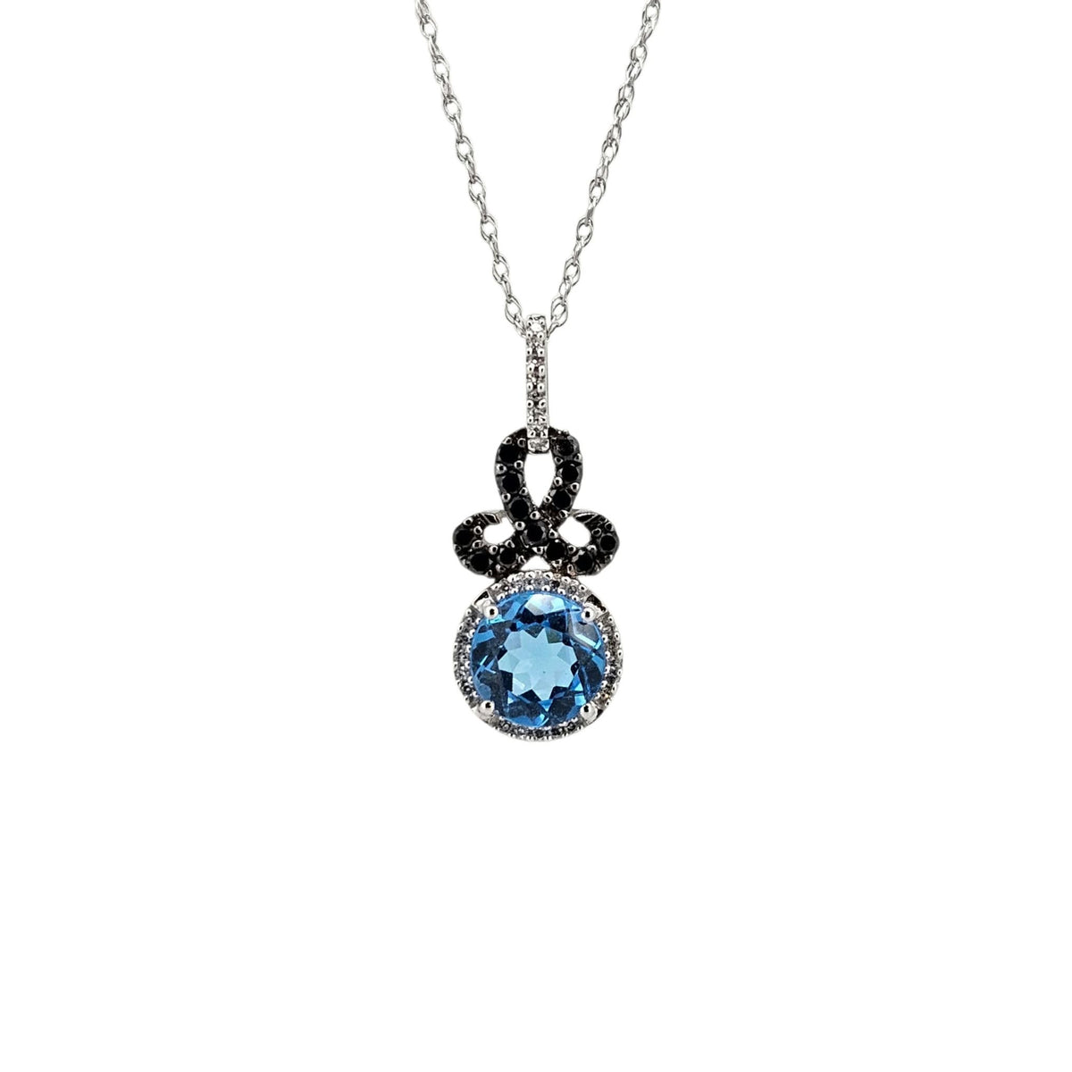 Blue Topaz & Black Diamond Halo Pendant *Pendant Only*