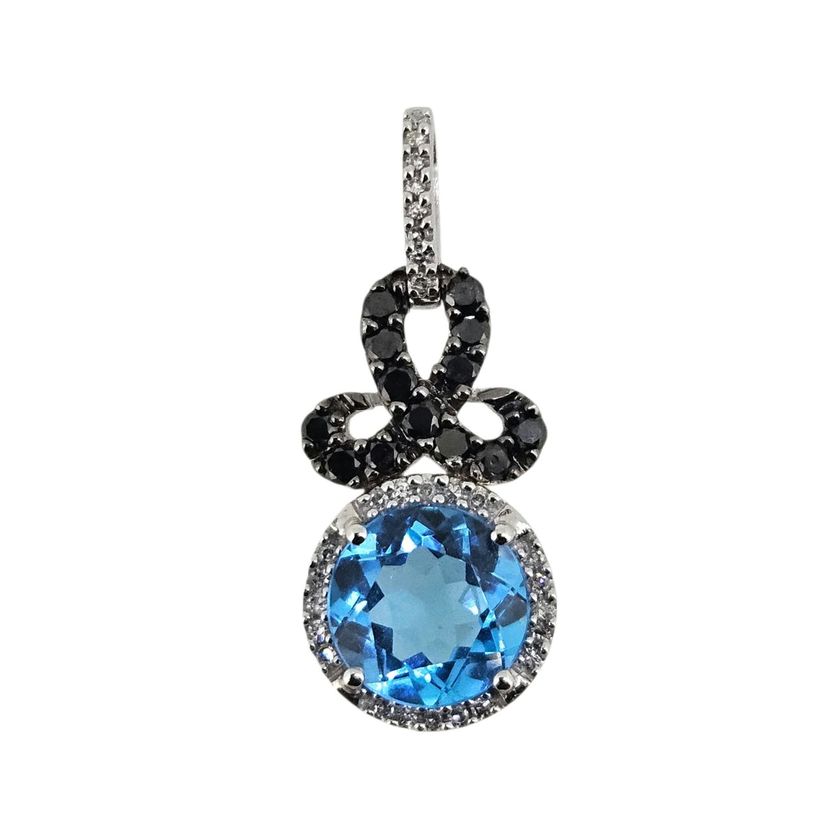 Blue Topaz & Black Diamond Halo Pendant *Pendant Only*