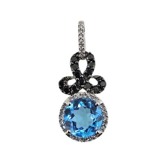 Blue Topaz & Black Diamond Halo Pendant *Pendant Only*