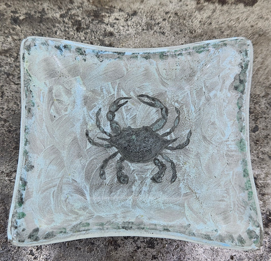 Hand Painted Crab Fused Glass Dish