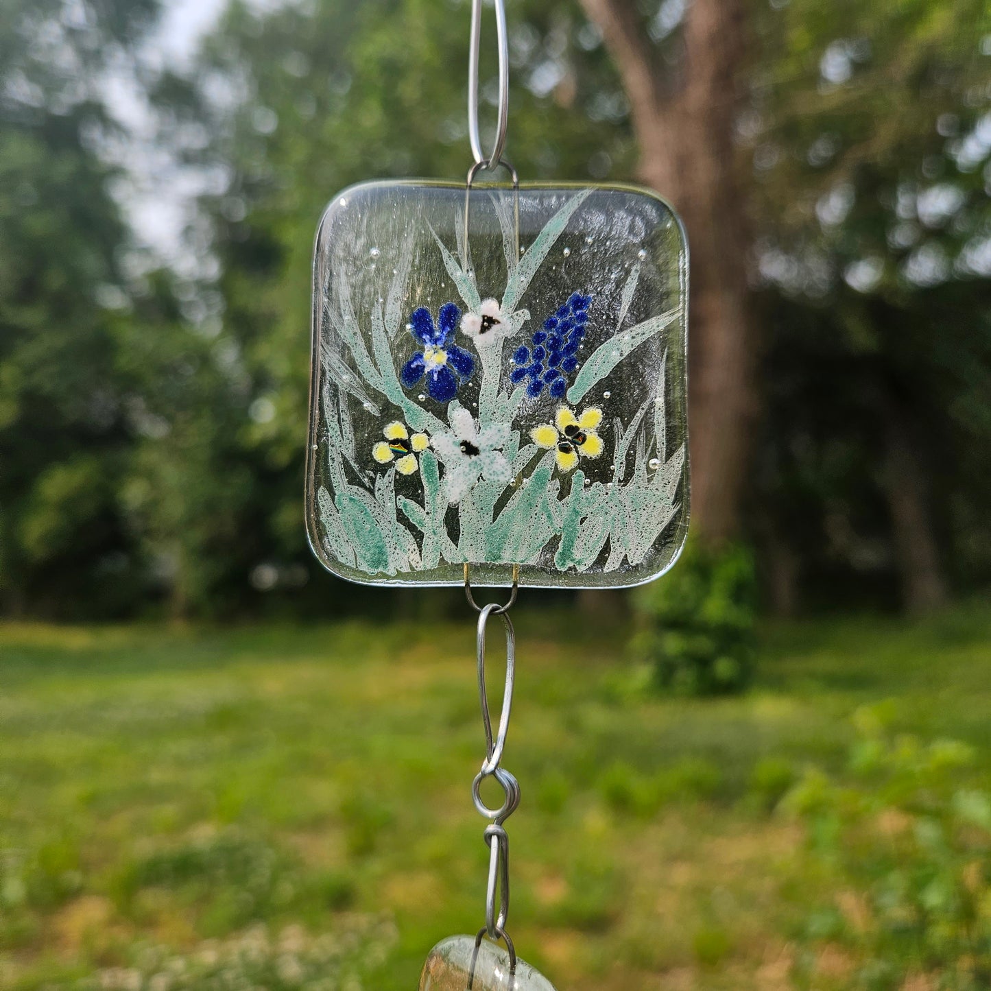 Fused Glass Grape Hyacinth Design Suncatcher