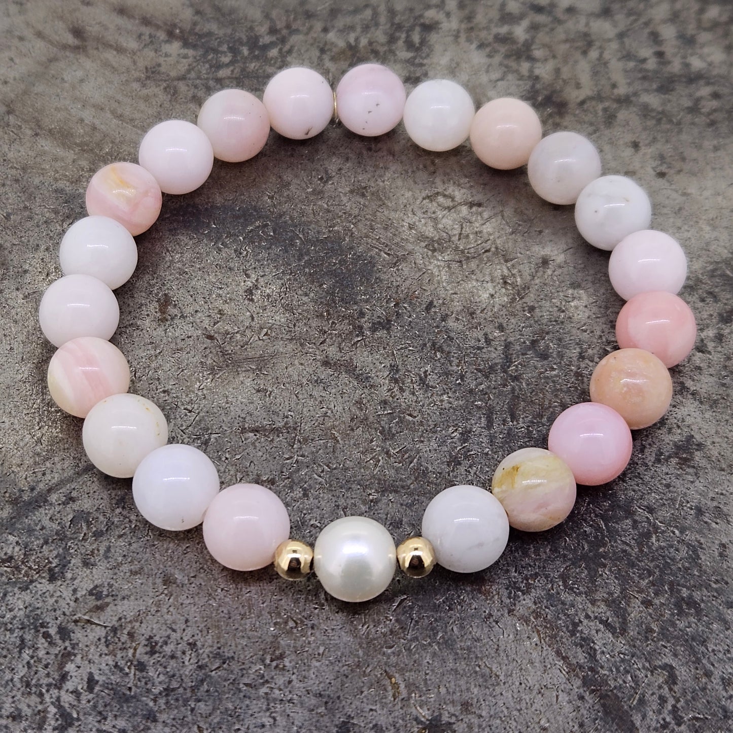 Pink Opal and 14k Bead Stretch Bracelet