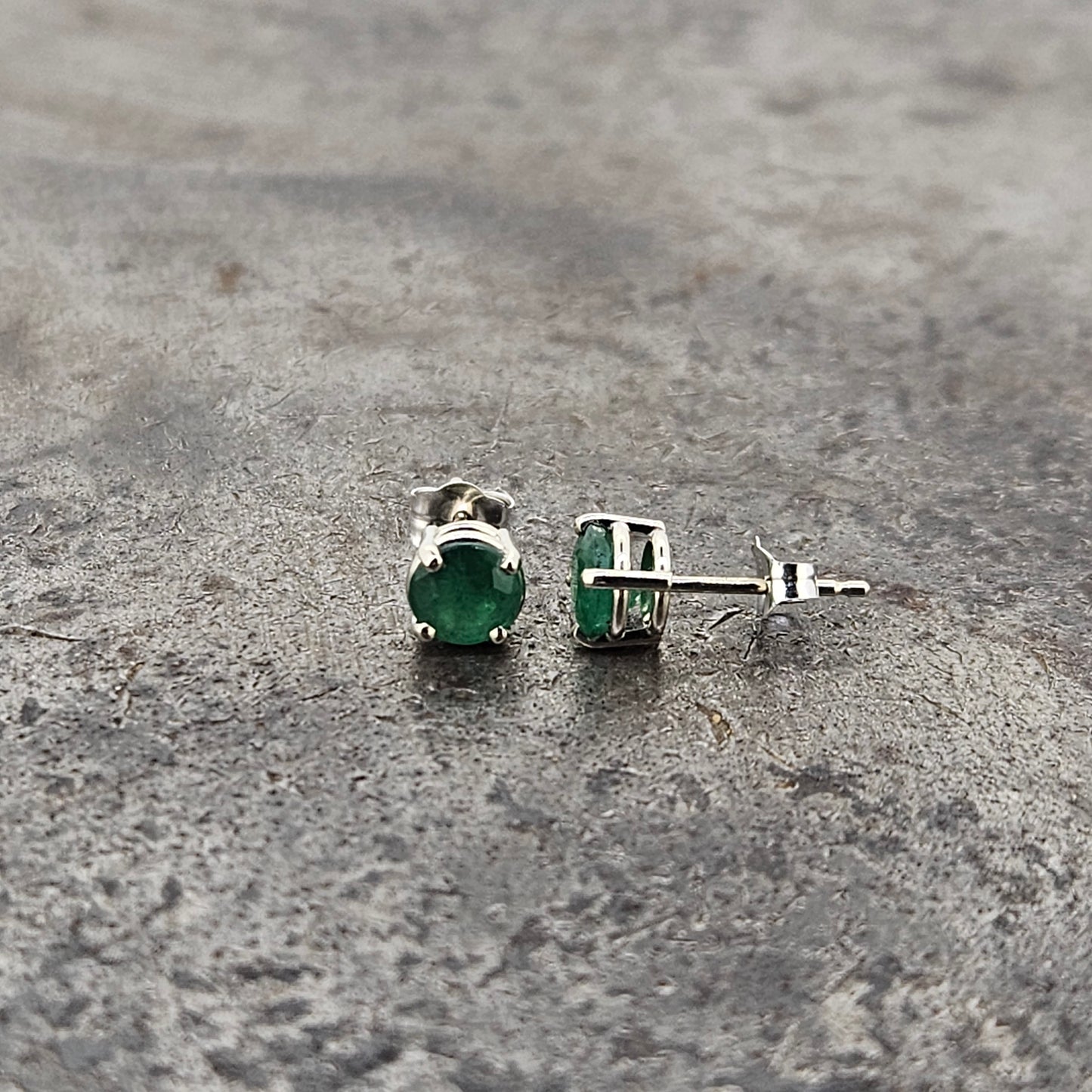 Dark Green Emerald Stud Earrings