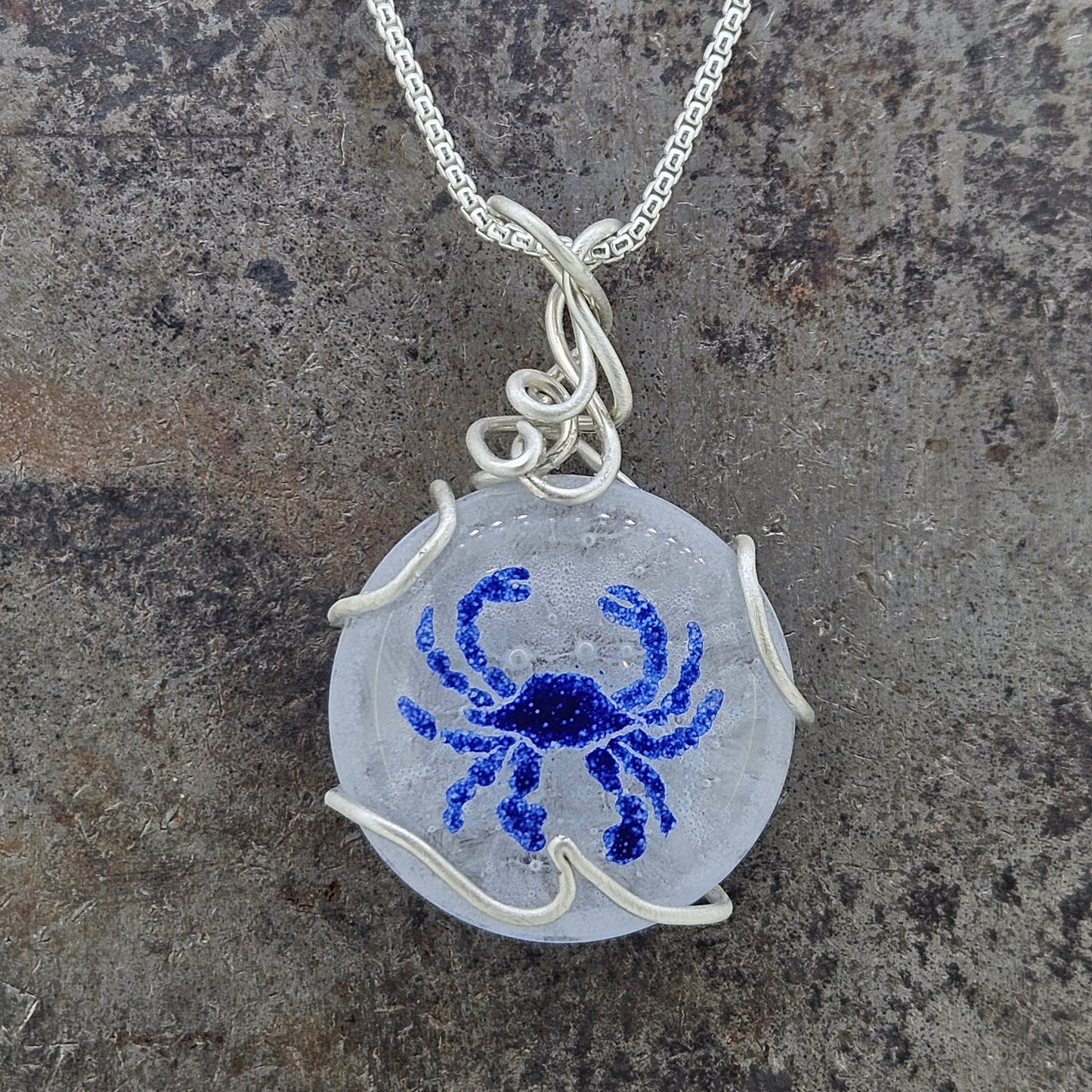 Handpainted Crab Fused Glass Necklace