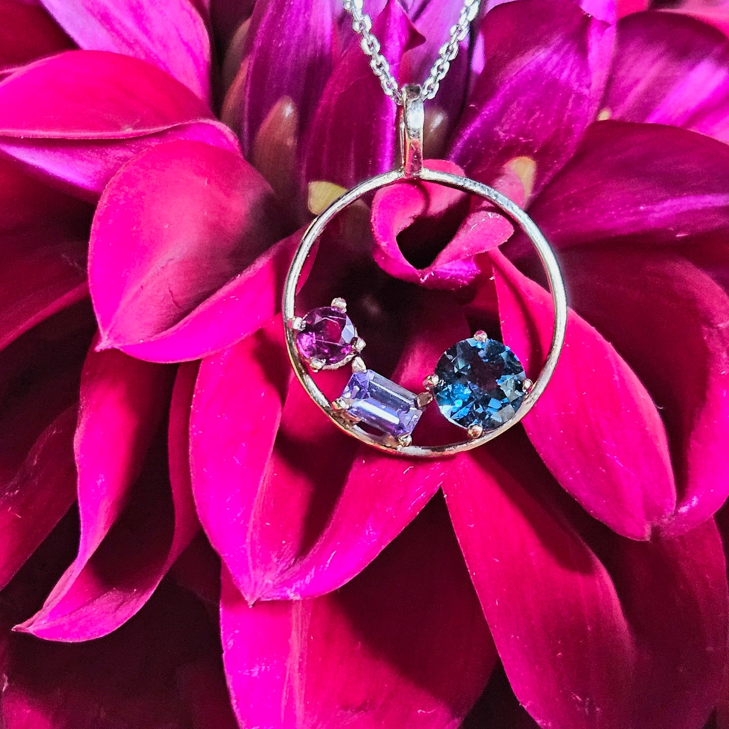 Handmade Ruby, Tanzanite, and London Blue Topaz Pendant