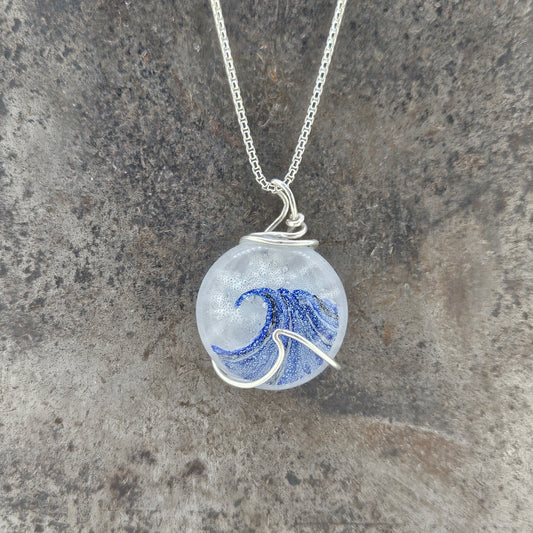 Handpainted Wave Fused Glass Necklace