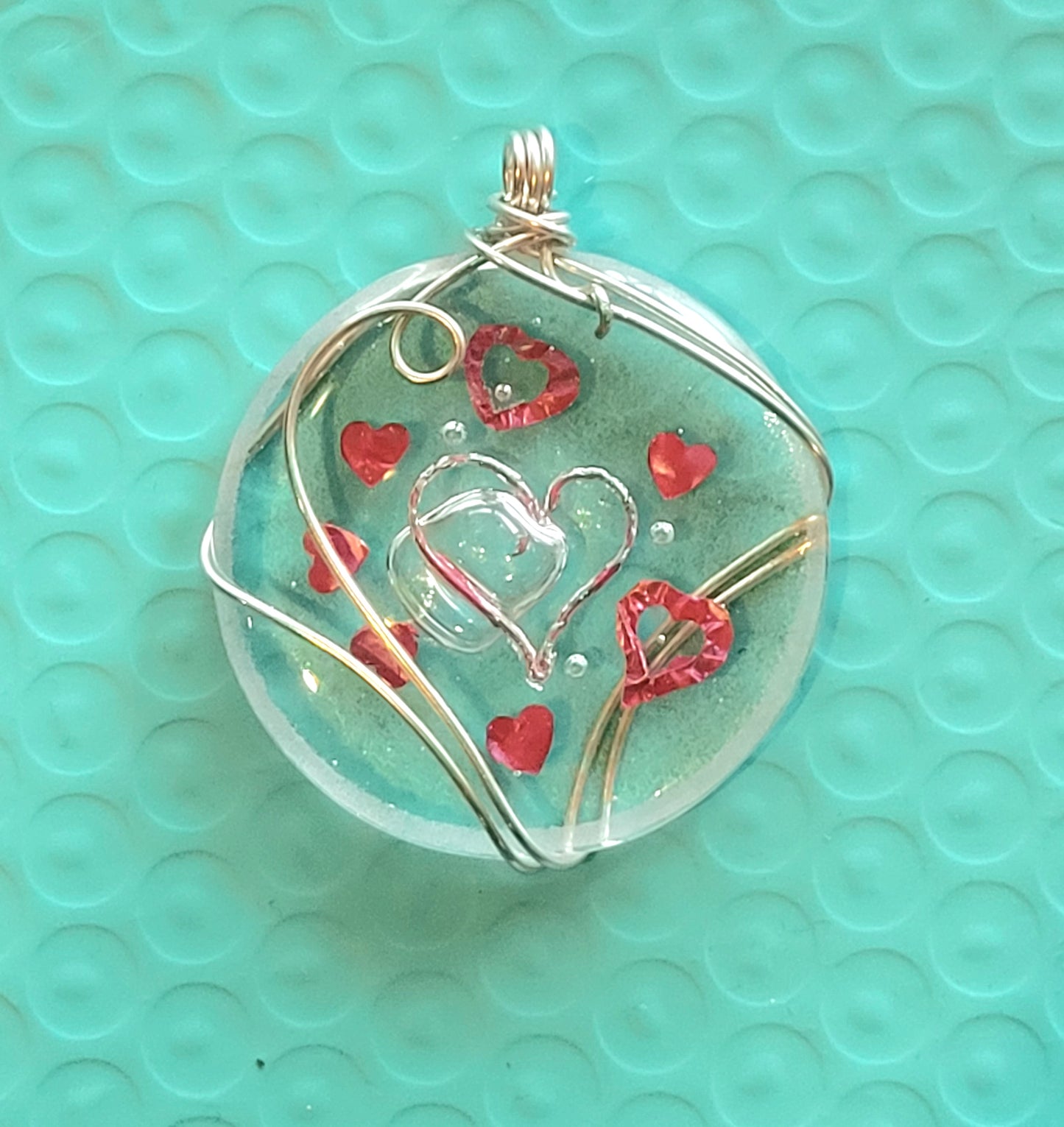 Wire Wrapped Heart Fused Glass Pendant