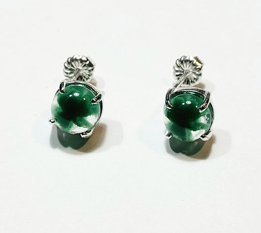 Green Fused Glass Stud Earrings