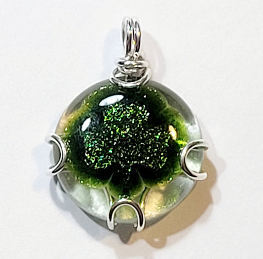 Green Shamrock Fused Glass Necklace