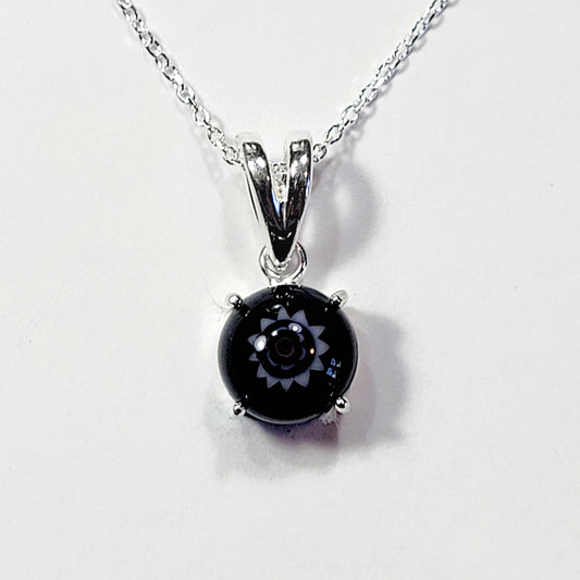 Black Floral Fused Glass Necklace