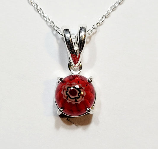 Red Floral Fused Glass Necklace