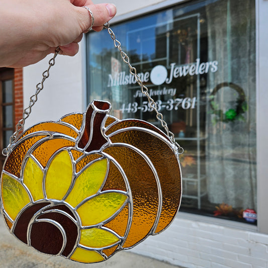 Handmade Sunflower/Pumpkin Stained Glass Suncatcher