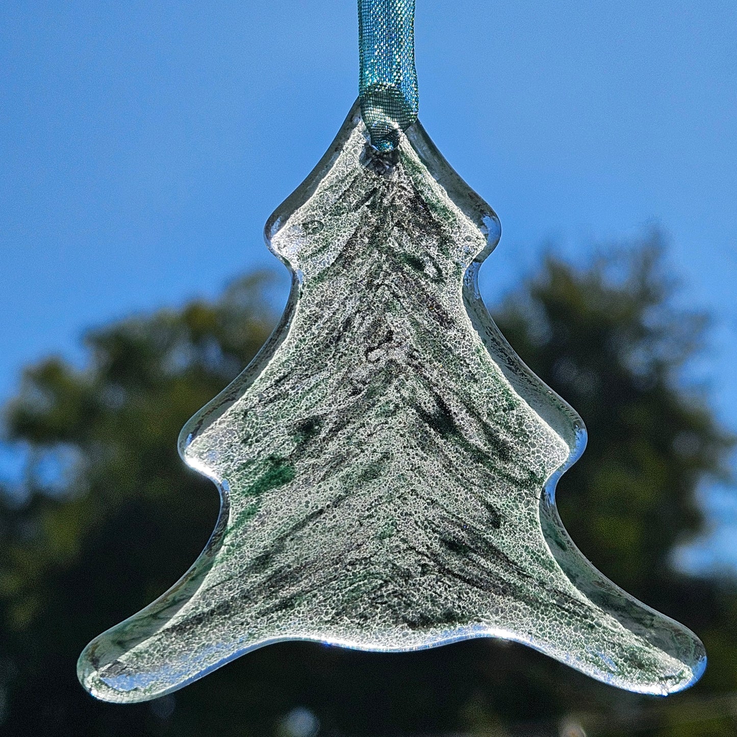 Handmade Hand Painted Fused Glass Christmas Tree Ornament