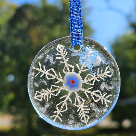 Hand Painted Fused Glass Snowflake Ornament