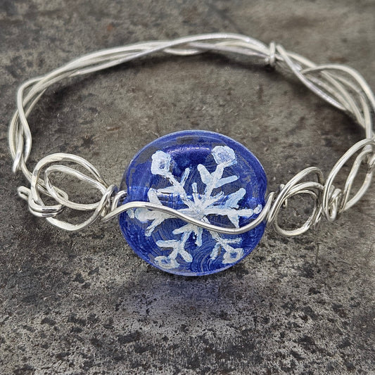 Handmade Sterling Silver Fused Glass Snowflake Bracelet