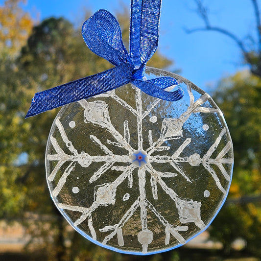 Large Hand Painted Fused Glass snowflake ornament