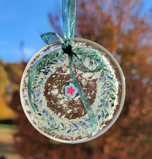 Large Hand Painted Fused Glass Wreath Ornament