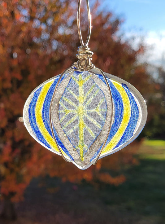 Fused Glass Ornament Wrapped with Wire