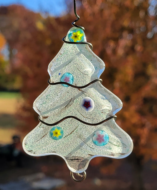 Fused Glass Christmas Tree Ornament, Suncatcher