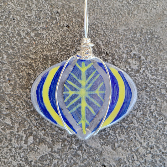 Fused Glass Ornament Wrapped with Wire