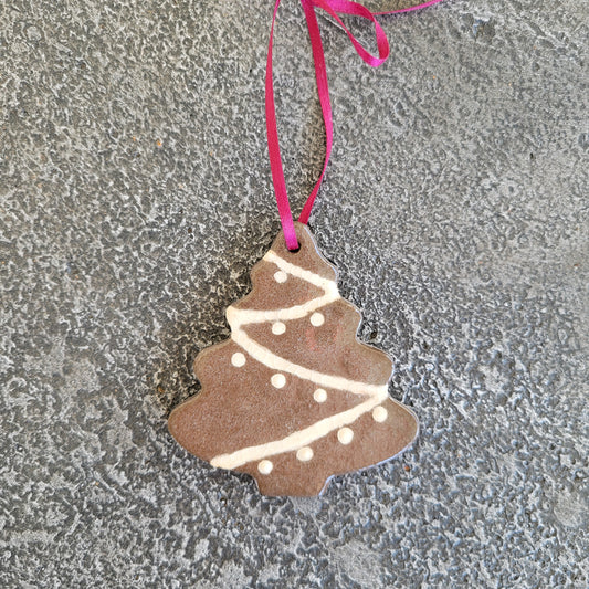 Handmade Brown Ceramic Tree Ornament