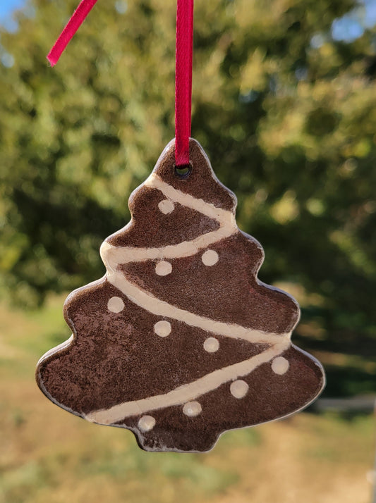 Handmade Brown Ceramic Tree Ornament