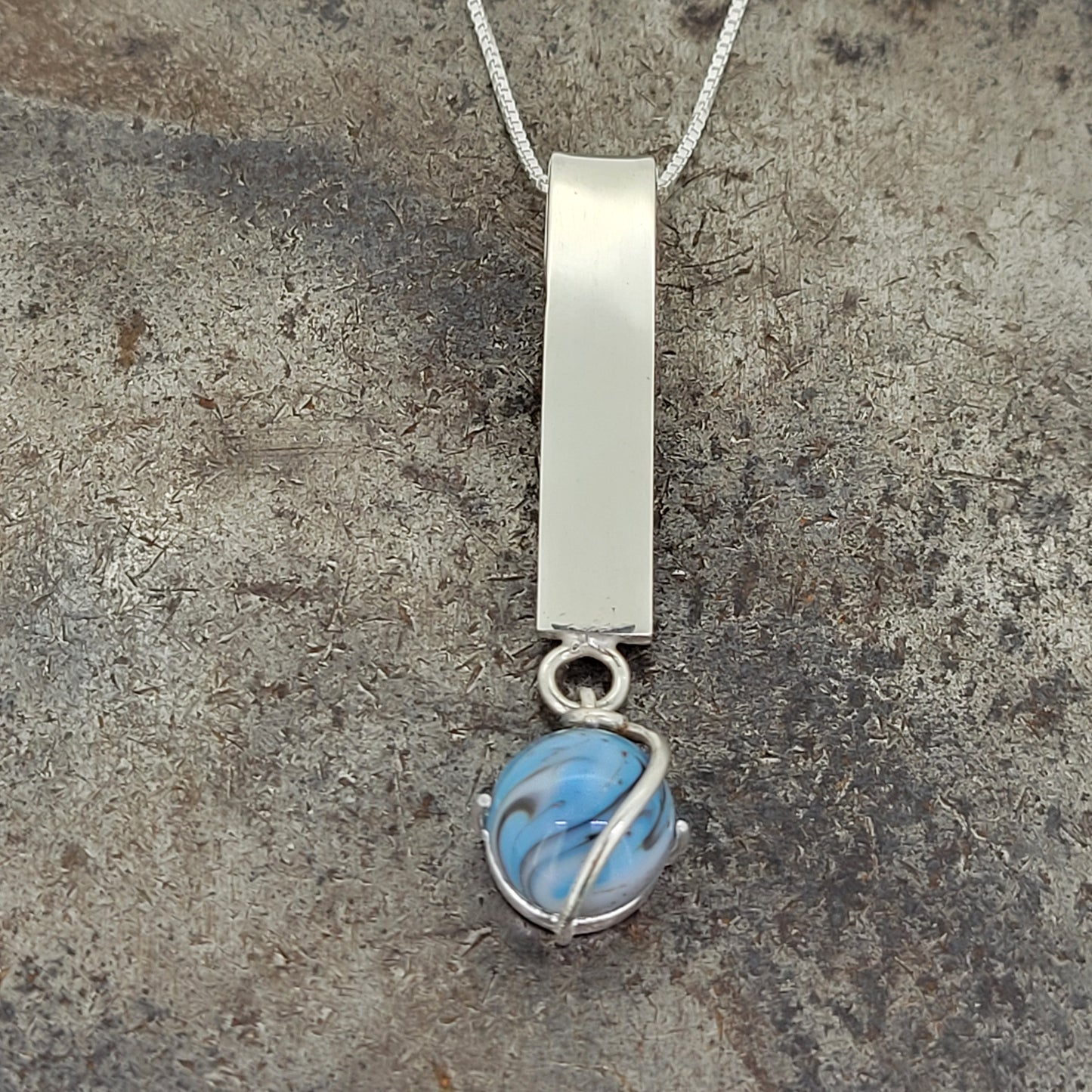 Handmade Blue Fused Glass Marble Pendant