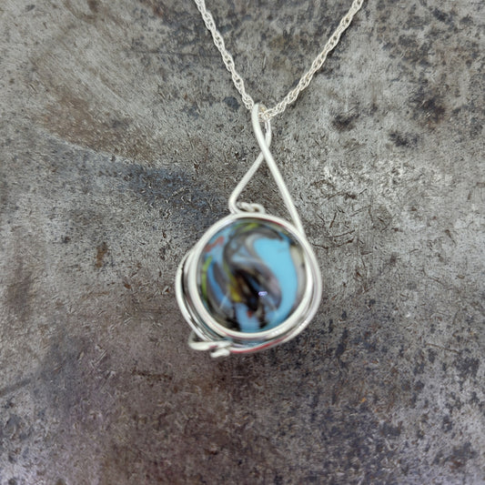 Handmade Blue Fused Glass Marble Pendant