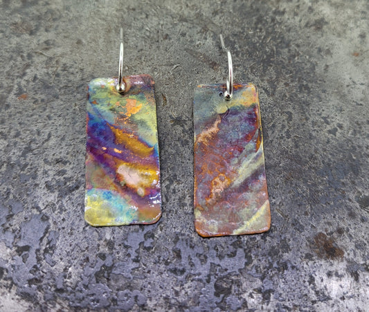 Handmade Flame Painted Copper Earrings