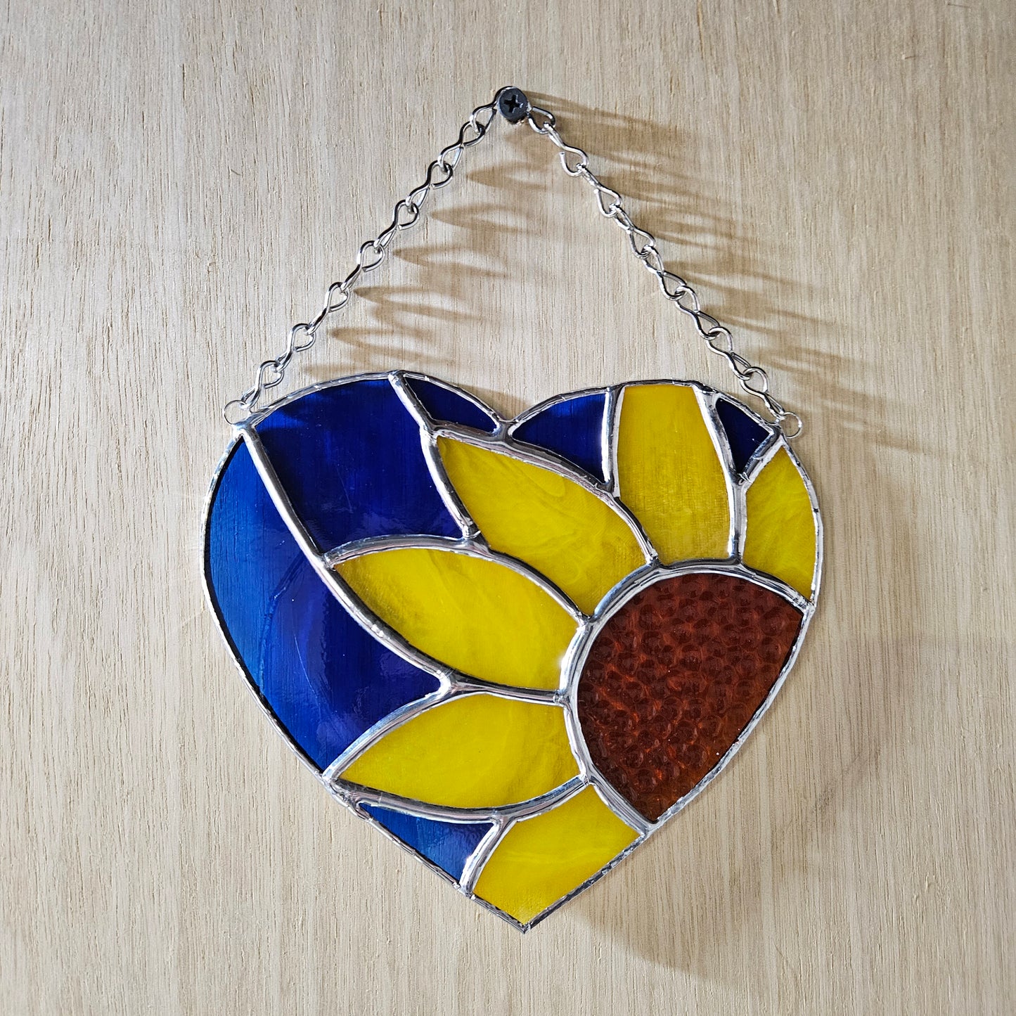 Handmade Sunflower/Heart Stained Glass Suncatcher