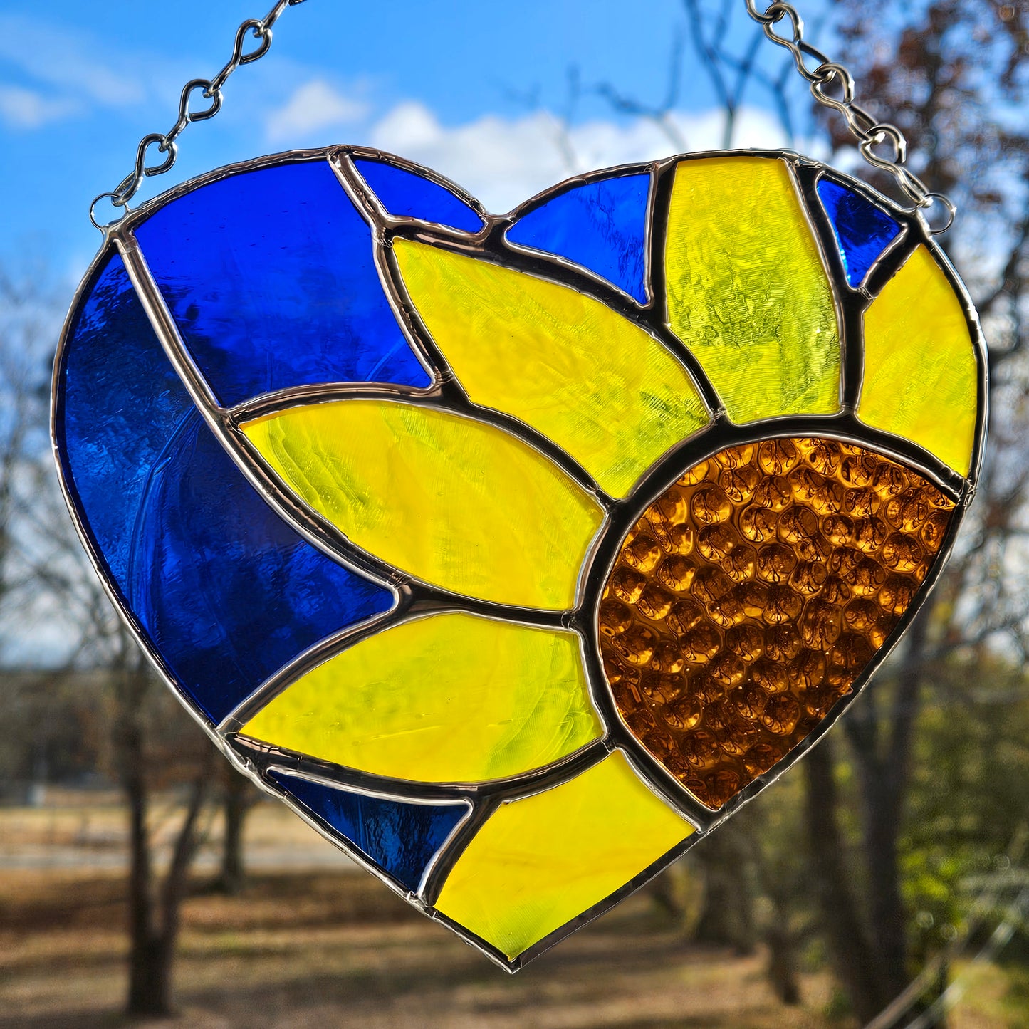 Handmade Sunflower/Heart Stained Glass Suncatcher