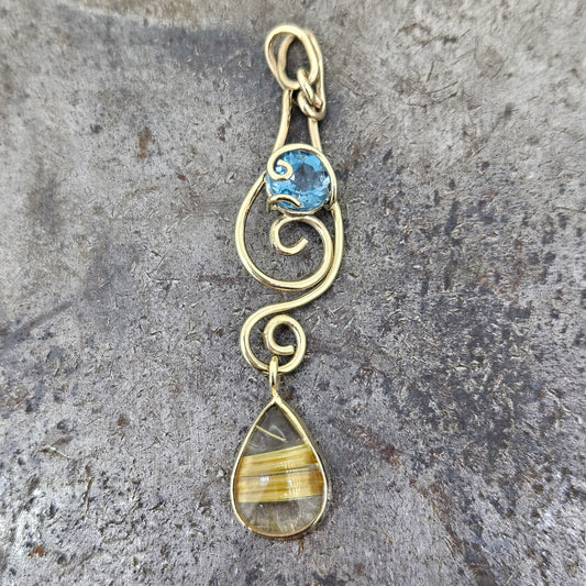 Handmade Blue Topaz and Rutilated Quartz Pendant   *Pendant Only*