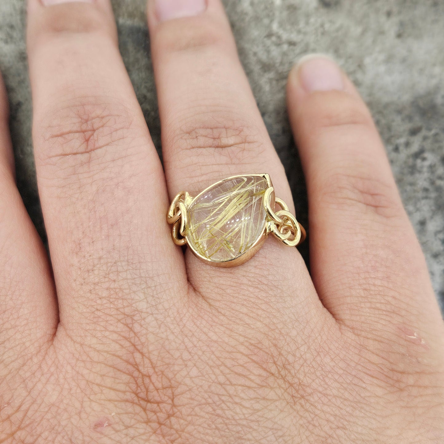 Handmade 14k Yellow Gold Rutilated Quartz Ring