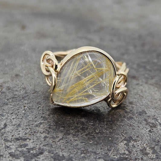 Handmade 14k Yellow Gold Rutilated Quartz Ring