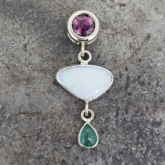 Handmade Garnet, Opal, and Emerald Pendant *Pendant Only*