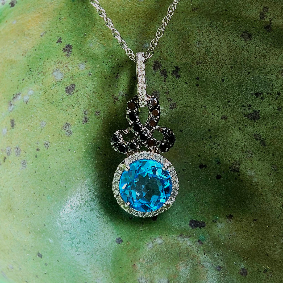 Blue Topaz & Black Diamond Halo Pendant *Pendant Only*