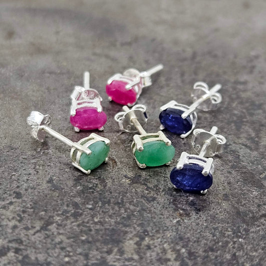 Oval Sterling Gemstone Earrings