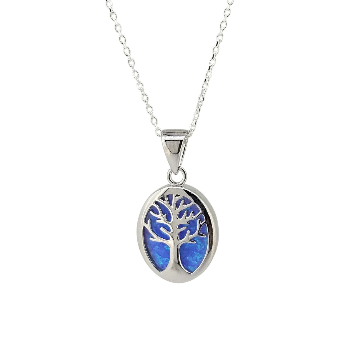 Sterling Lab Opal Tree Necklace