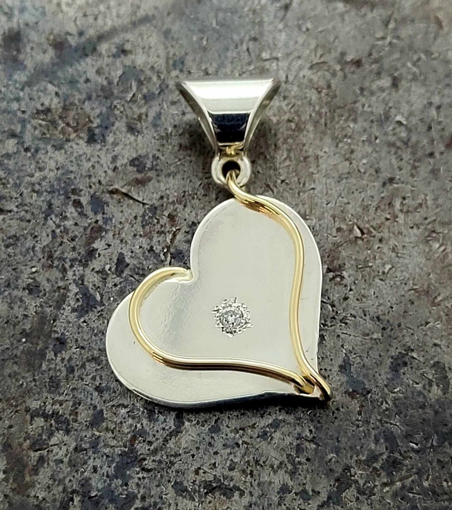 Handmade Sterling/Gold Heart Pendant with Diamond Necklace